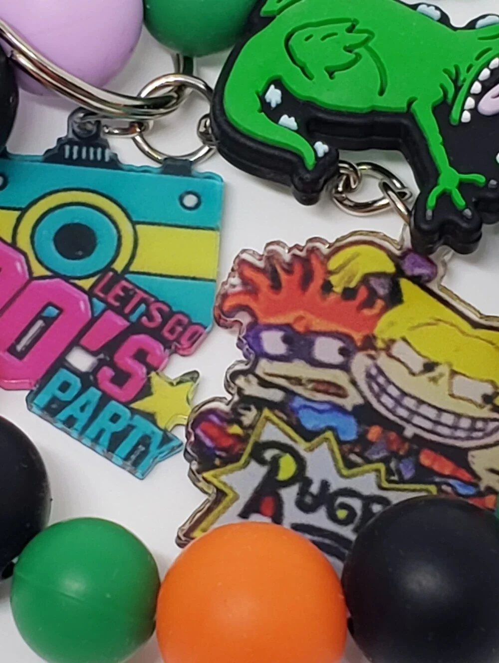 Handmade Rugrats Reptar Silicone Beaded Keychain Wristlet